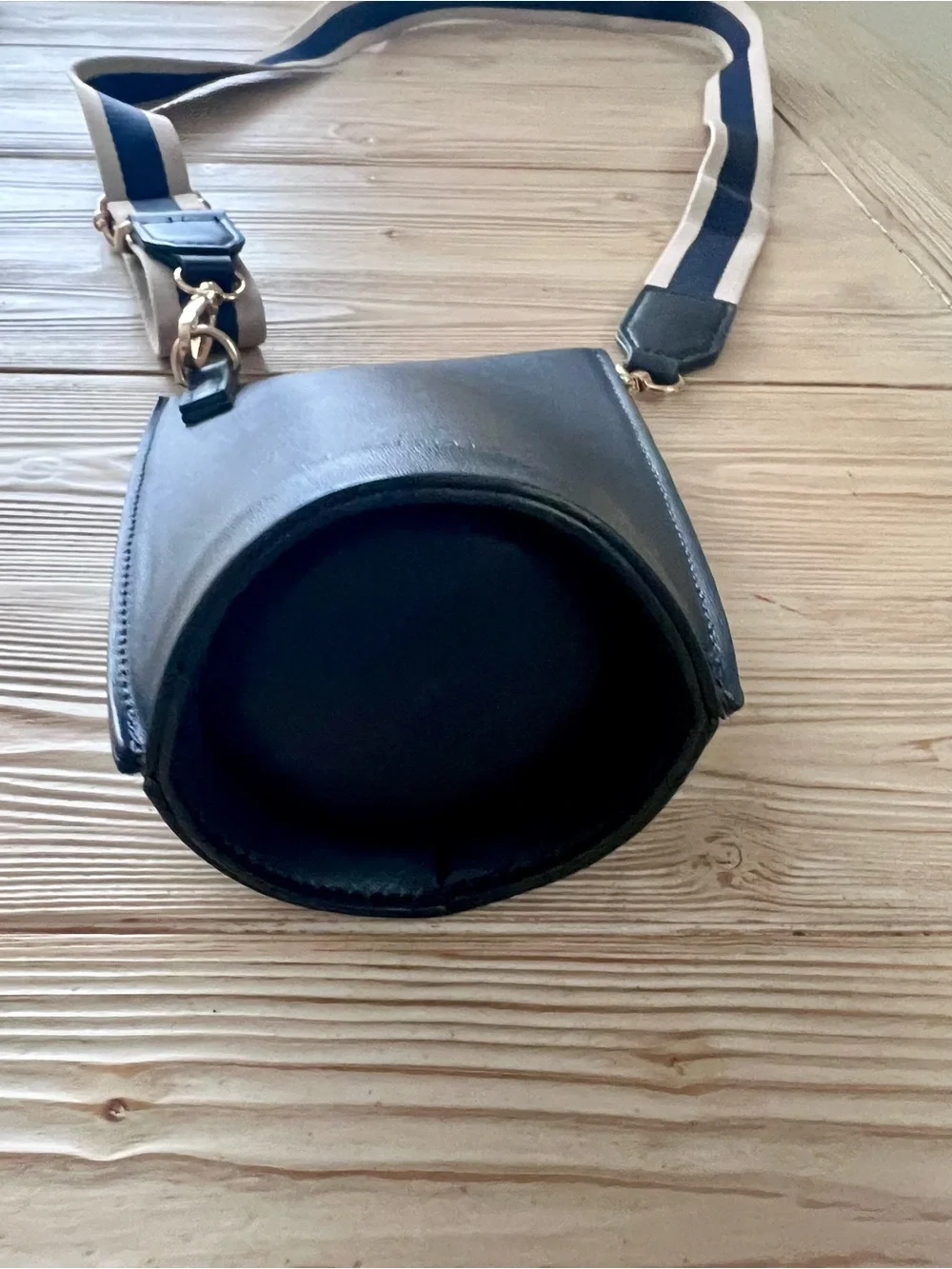Navy Mini Essentials Crossbody Bag w/ Stripe Strap Coastal Minimalist Style